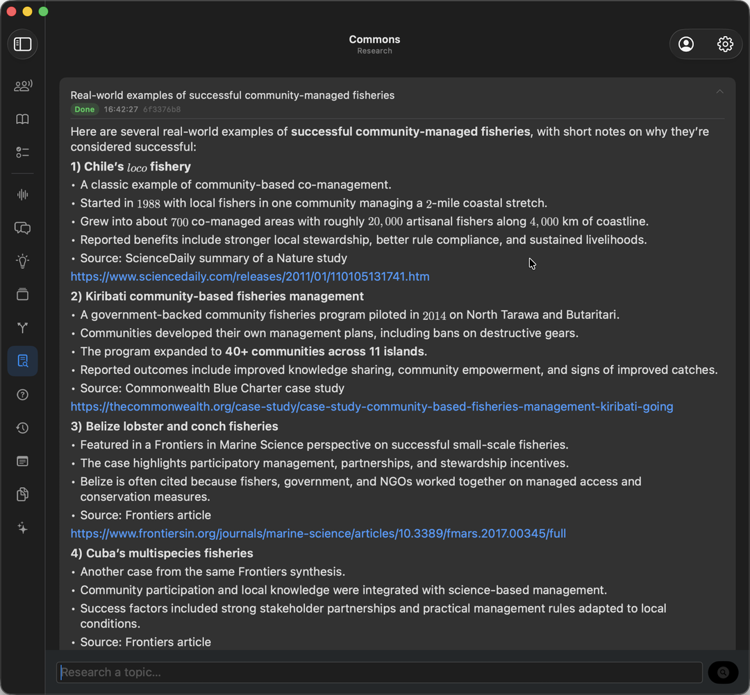 A finished research write-up, with findings and source links