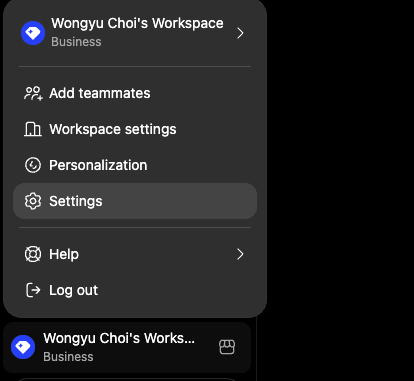 The ChatGPT account menu, with Settings highlighted