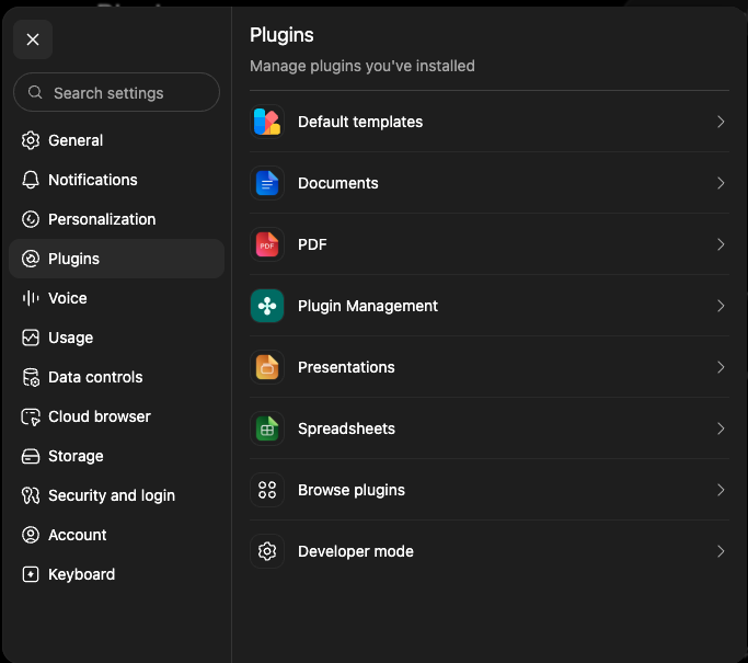 The Plugins settings page again, with Browse plugins in the list