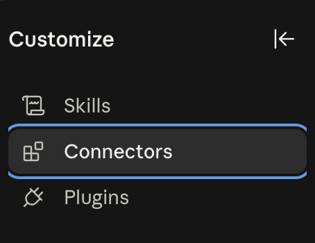 The Customize list, with Connectors highlighted